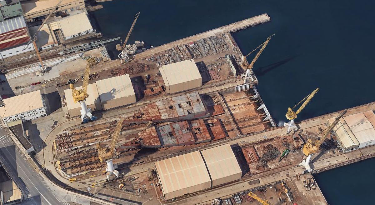 Los cascos del proyecto Havila de Barreras, que es la imagen que presenta actualmente Google Maps del astillero