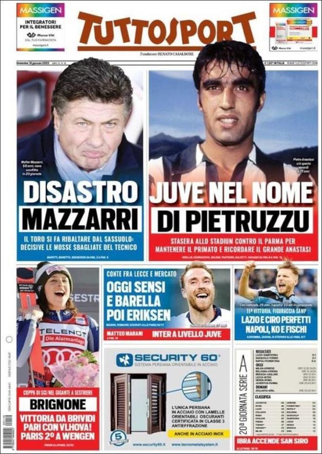 Portada del Tuttosport del 19 de enero