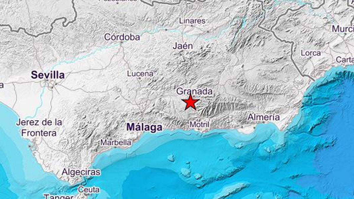 Imagen de IGN donde se muestra el epicentro del terremoto en Granada de magnitud 5 que se ha dejado sentir con fuerza en la provincia de Málaga.