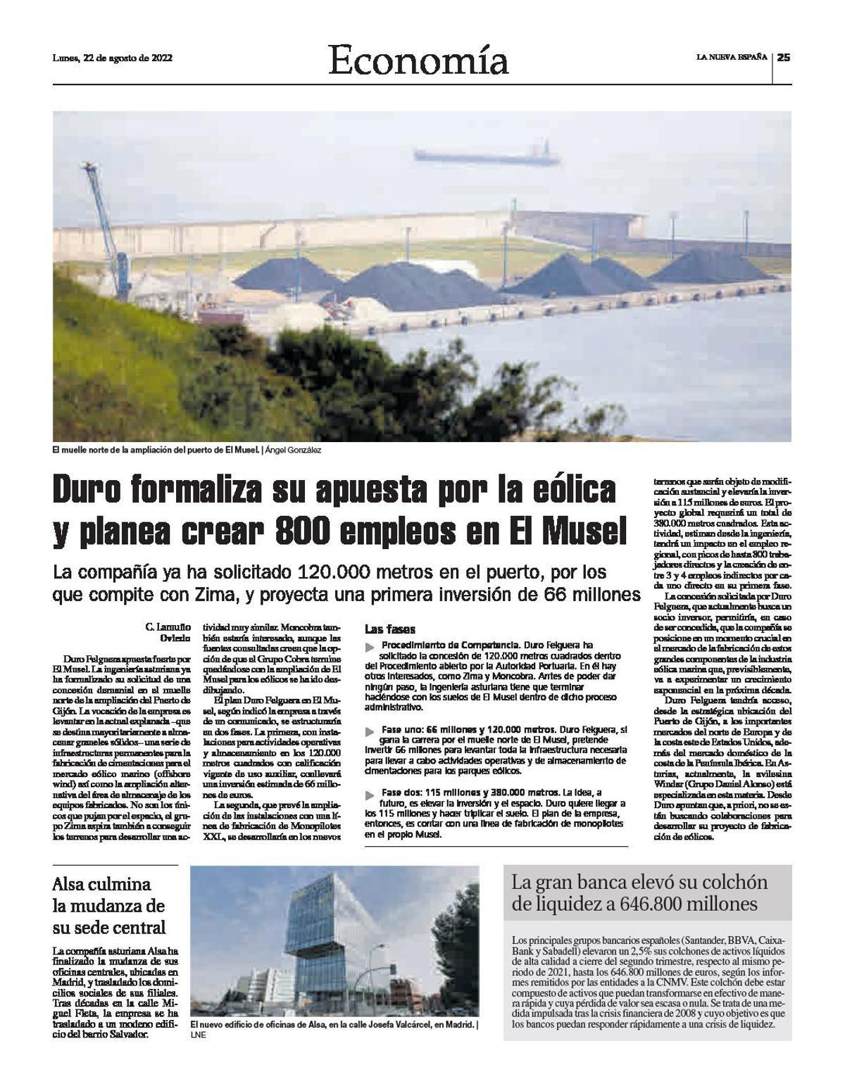 Zima y Duro se abren a sumar otras firmas a su alianza de eólicos en El Musel