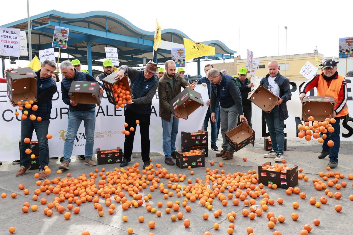 Protesta de dirigentes agrarios en el Puerto de Castelló, en una imagen reciente.