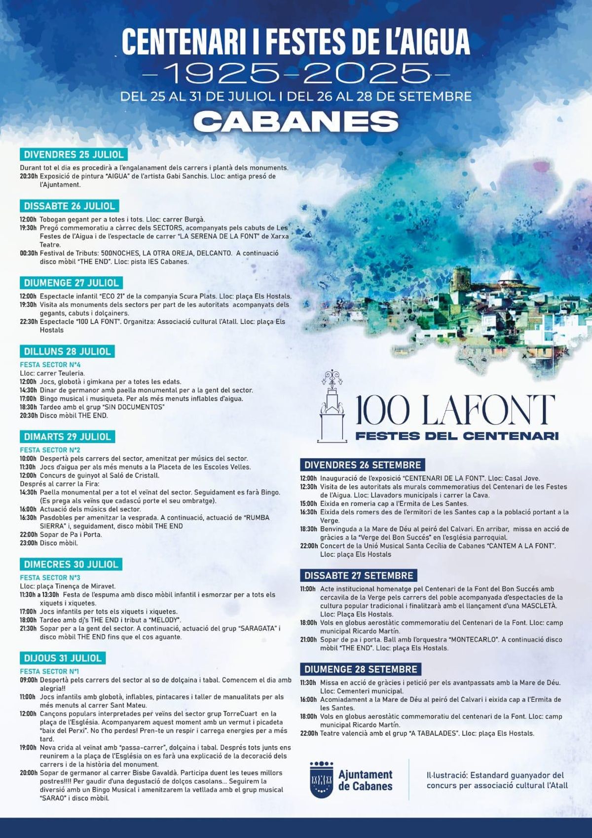 Programa de actos de les Festes de l'Aigua en Cabanes.