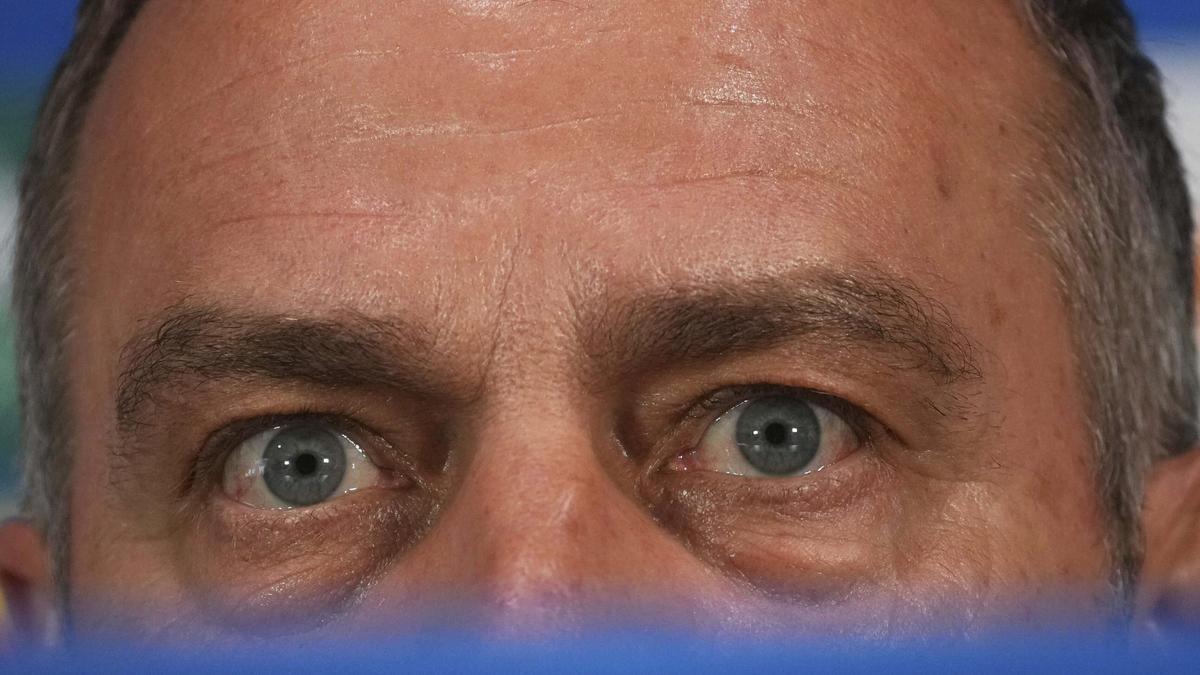 Flick, en la sala de prensa de San Siro en la previa del Inter-Barça de la Champions.
