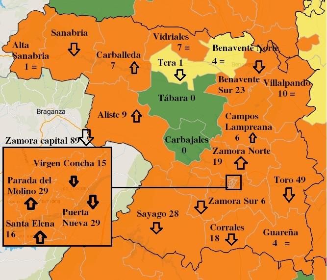 Mapa de contagios COVID en la última semana por zonas básicas de salud