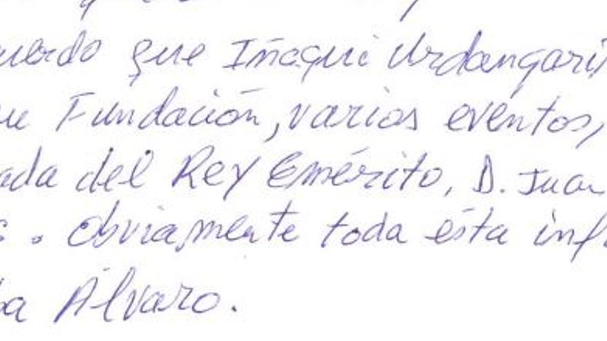 Fragmento de la carta escrita por Francisco Correa en el que revela la competencia con la fundación de Iñaki Urdangarin.