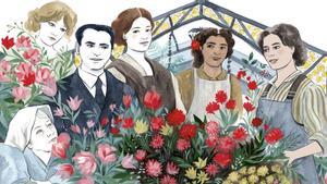 Lorca, entre floristas de las Ramblas, en el libro Vuelve Federico.