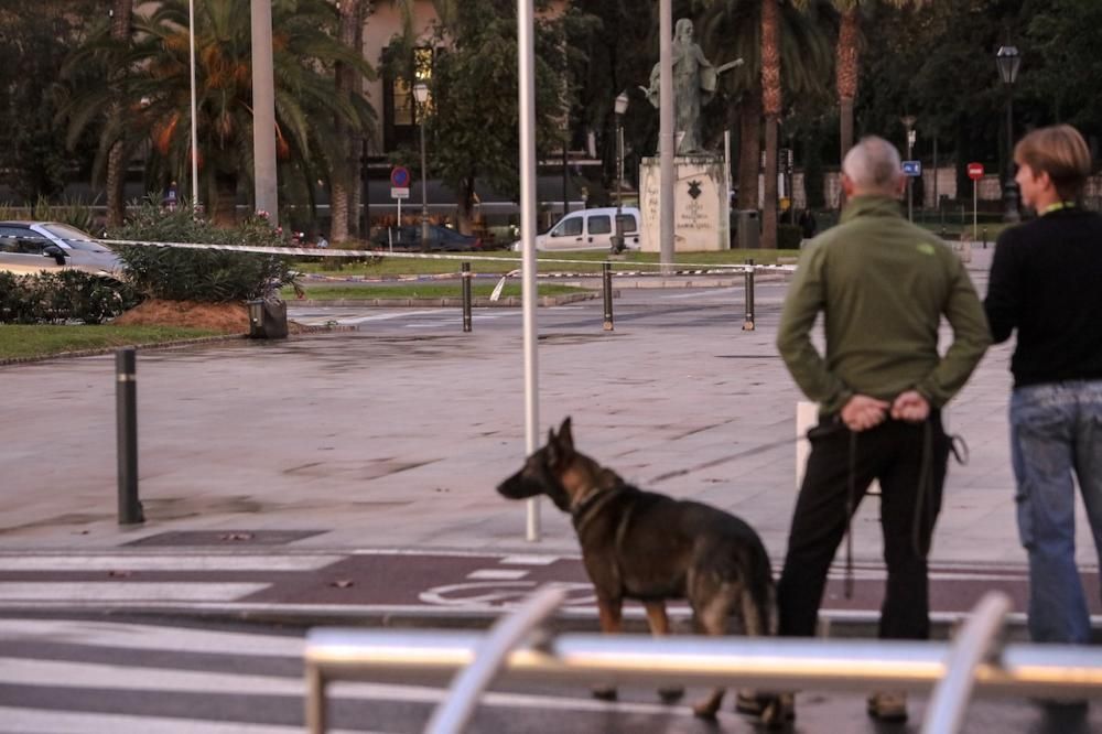 Am Sonntagnachmittag (13.11.) sperrte die Guardia Civil auf Mallorca Palmas Paseo Marítimo, um einen herrenlosen Koffer auf mögliche Sprengsätze zu prüfen. Ein speziell ausgebildeter Polizeihund näher