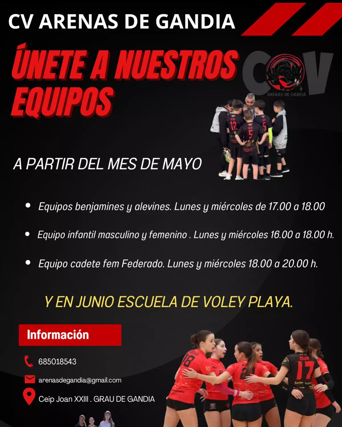 El CV Arenas Gandia convoca pruebas de captación para la próxima temporada