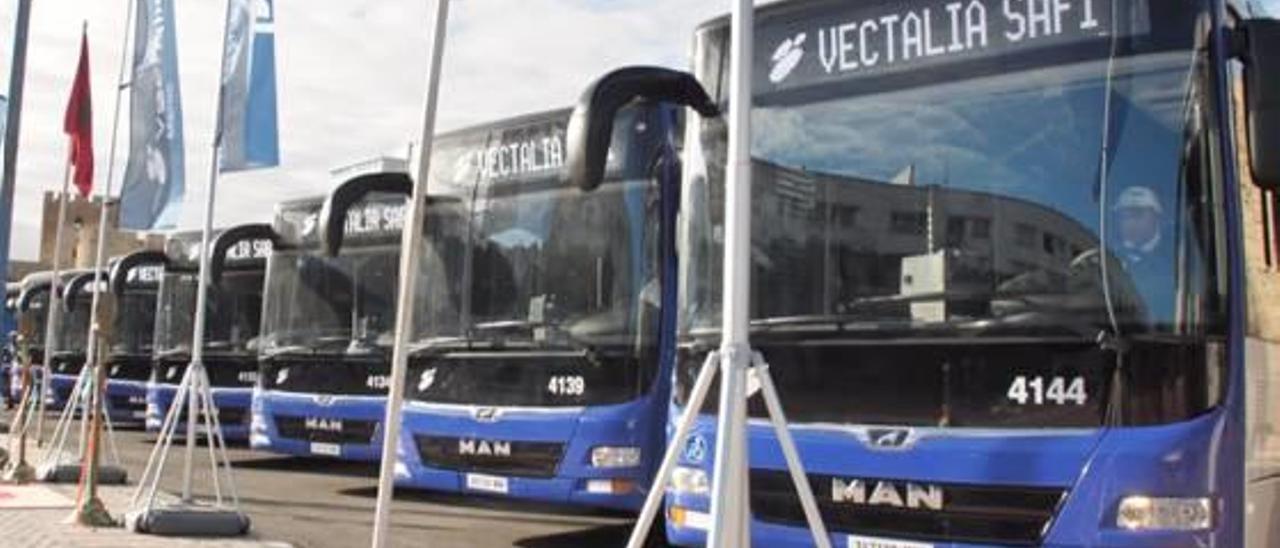 Los nuevos autobuses que Vectalia presentó ayer en Safí, su segunda concesión en Marruecos.