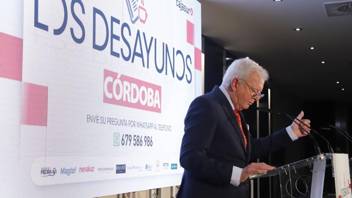El presidente del Consejo Regulador de la DO Montilla-Moriles, Javier Martín, en un momento de su intervención, este miércoles, en Los Desayunos de CÓRDOBA.