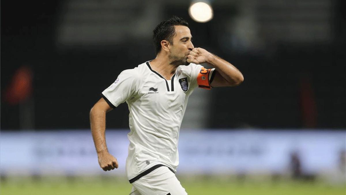 Xavi Hernández, celebrando un gol con el Al-Sadd