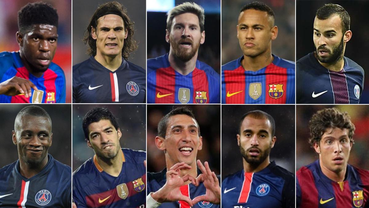 Arriba: Umtiti, Cavani, Messi, Neymar y Jesé. Abajo: Matuidi, Luis Suárez, Di María, Lucas Moura y Sergi Roberto