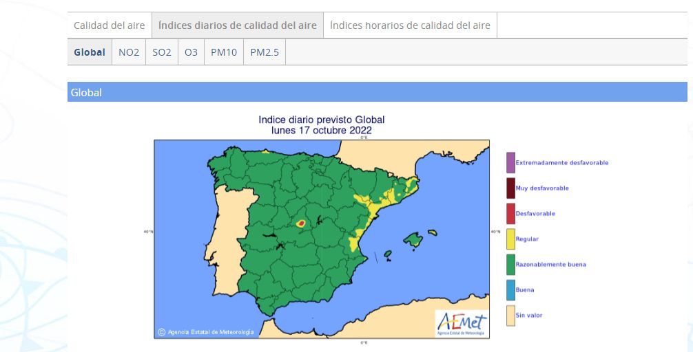 Calidad del aire en Castellón durante el lunes.