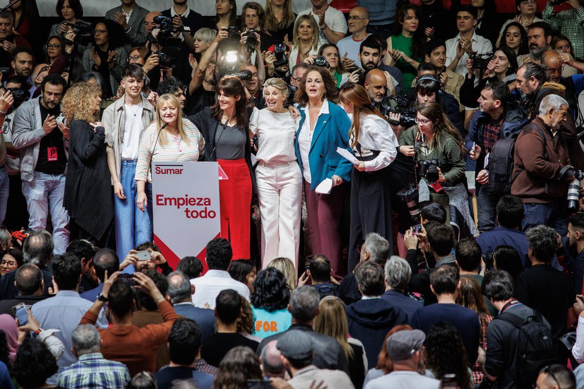 Yolanda Díaz en el acto de la presentación de Sumar.