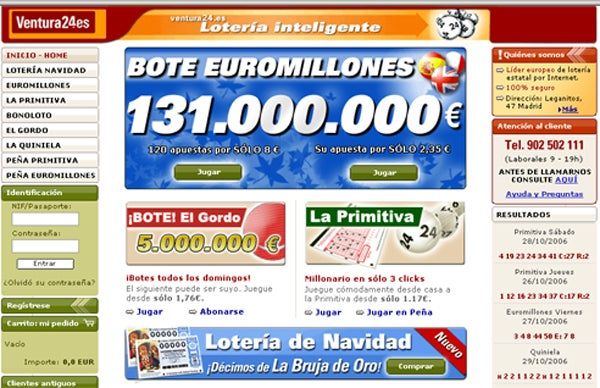 La lotería de Navidad, disponible en Internet a través de Ventura24.es