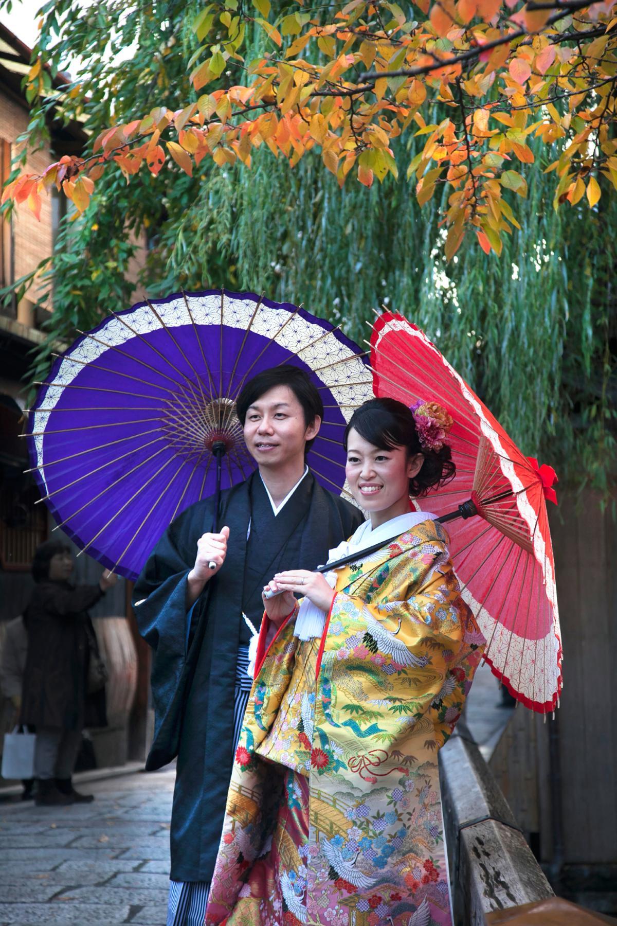 Sesión de fotos de boda en el distrito de Gion.