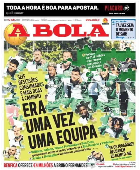 Portada A BOLA martes 12 de junio de 2018