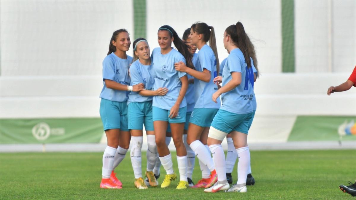 Celebracion de un gol del Pozoalbense en la pretemporada.