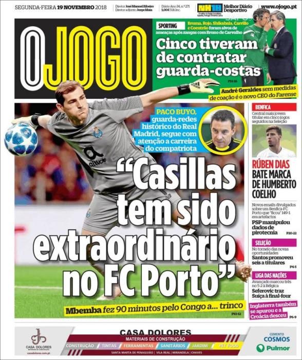 Portada O JOGO lunes 19 noviembre 2018