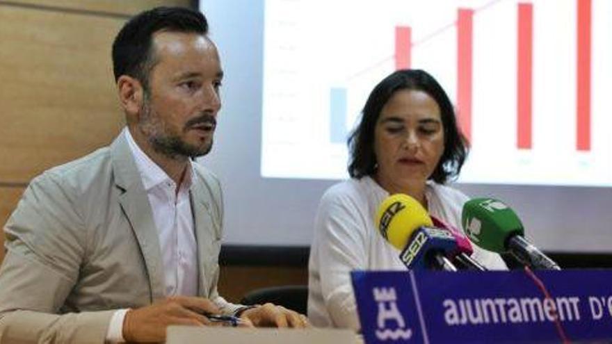 El alcalde de Vila, Rafa Ruiz, y la concejala de Economía y Hacienda, Estefanía Torres, ayer, durante la presentación del presupuesto.