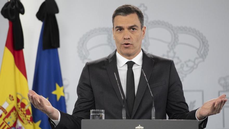 El president del Govern, Pedro Sánchez, durant la seva compareixença en roda de premsa d&#039;aquest diumenge 31 de maig