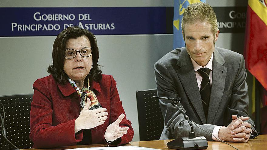 La consejera de Desarrollo Rural y Recursos Naturales, María Jesús Álvarez, y el presidente de la Organización Interprofesional Láctea (Inlac), José Armando Tellado, ayer en Oviedo.