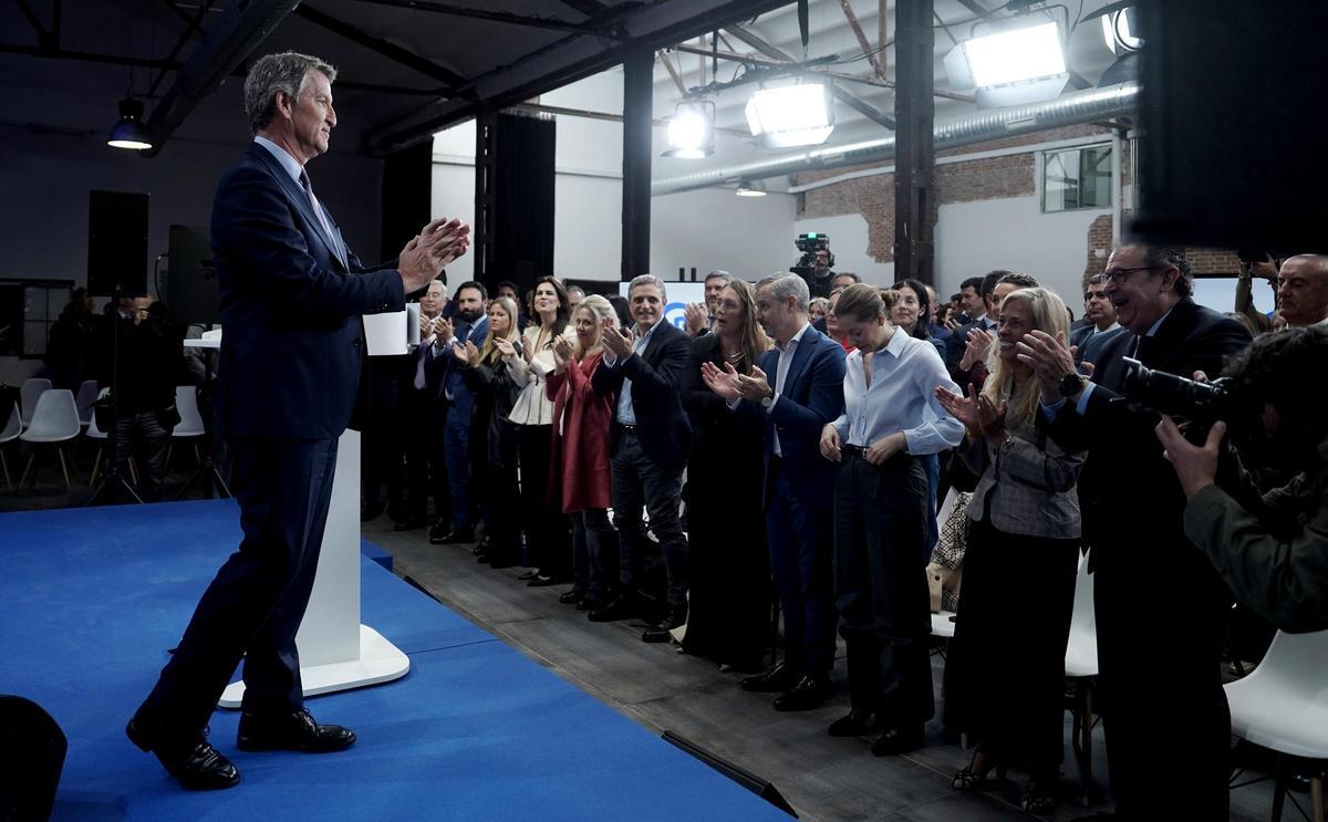 Alberto Núñez Feijóo, presidente del Partido Popular, durante el acto ‘Pagas más, recibes menos; contra el infierno fiscal del Gobierno de Sánchez’.