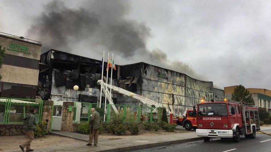 Los bomberos de Ávila trabajan en la planta de Ornua en el incendio del 5 de noviembre.