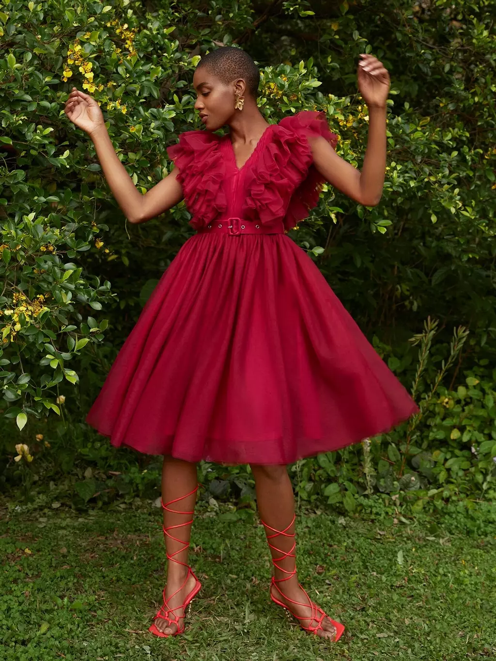 vestido rojo tul shein