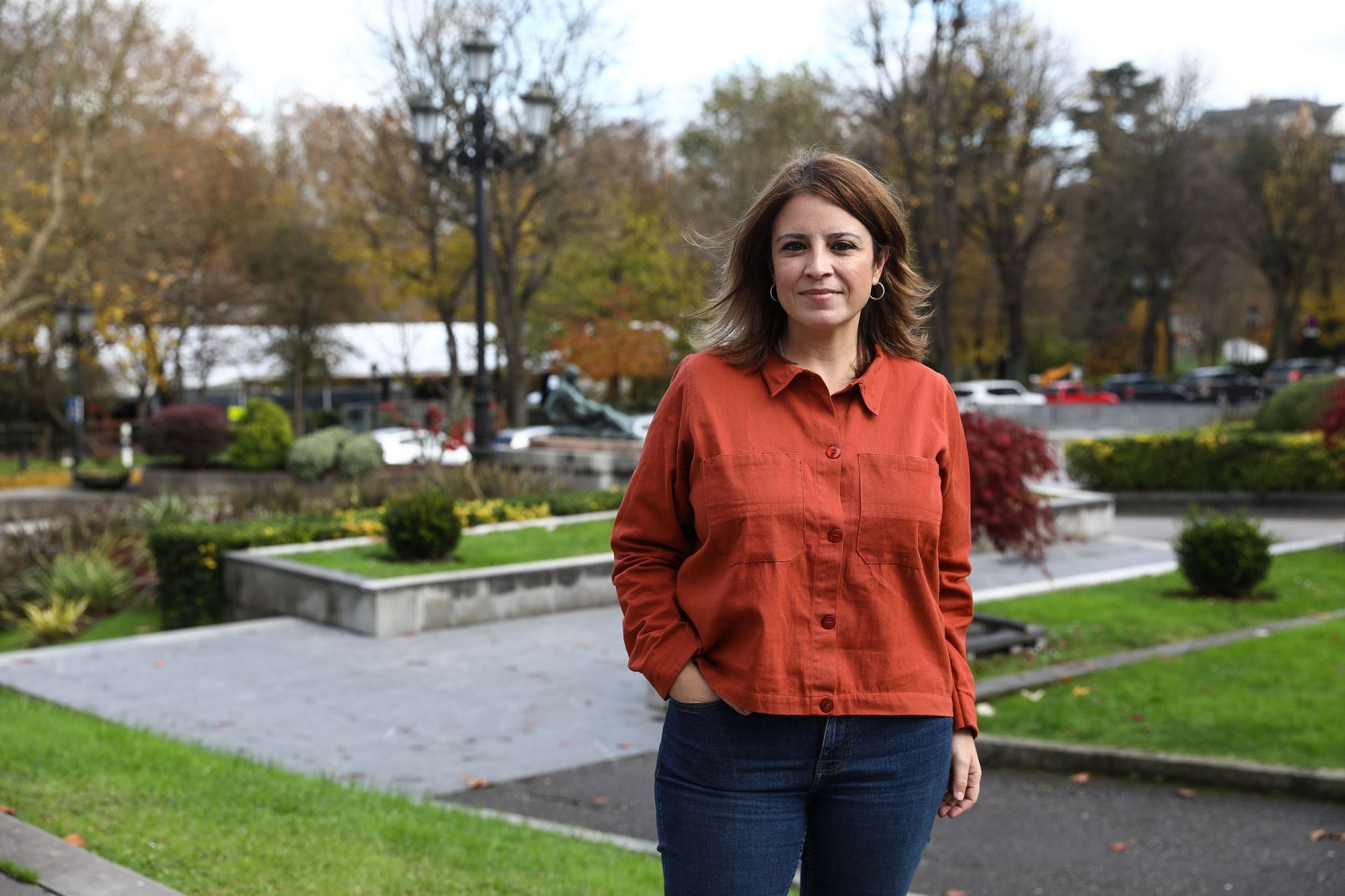 Adriana Lastra, en la plaza de España de Oviedo