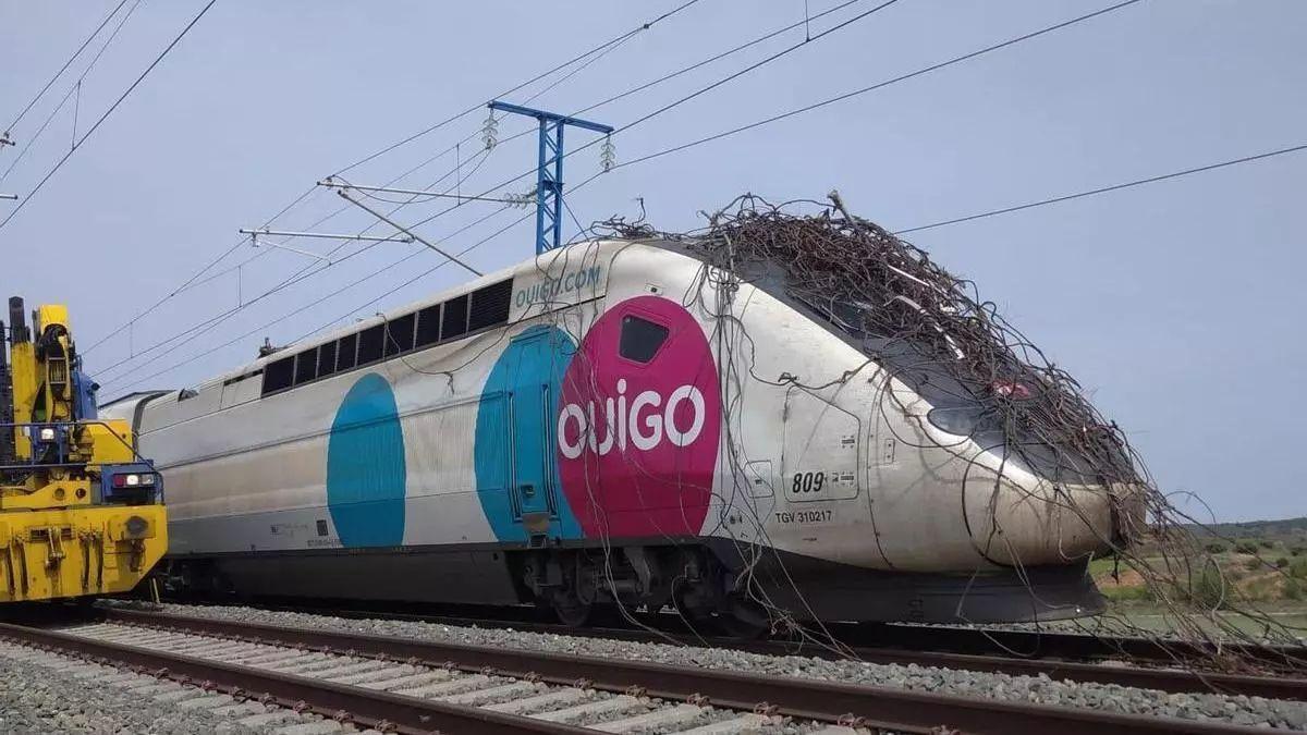 Incidente de un tren de Ouigo en la línea de alta velocidad Madrid-Zaragoza a la altura de Ariza en 2022.