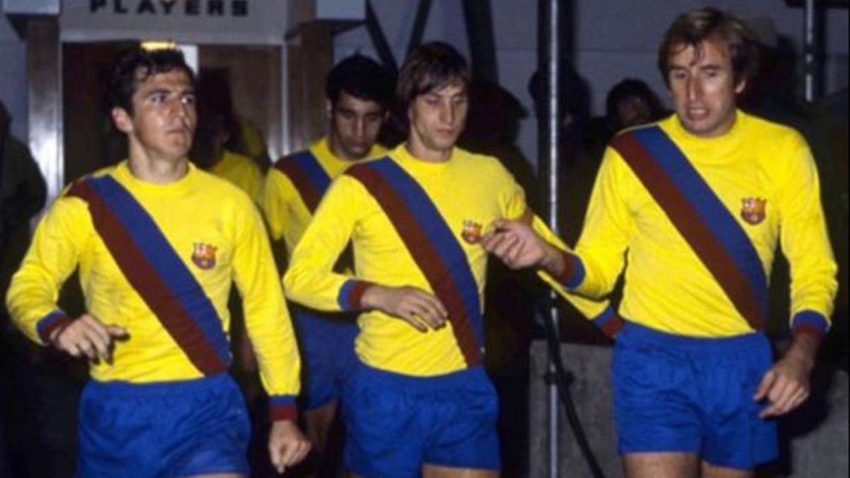Tente, Cruyff y Rexach con la equipación de 1979