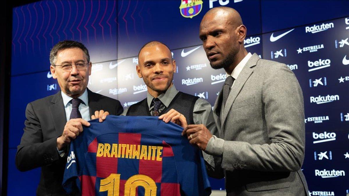 Bartomeu con Braithwaite y Éric Abidal