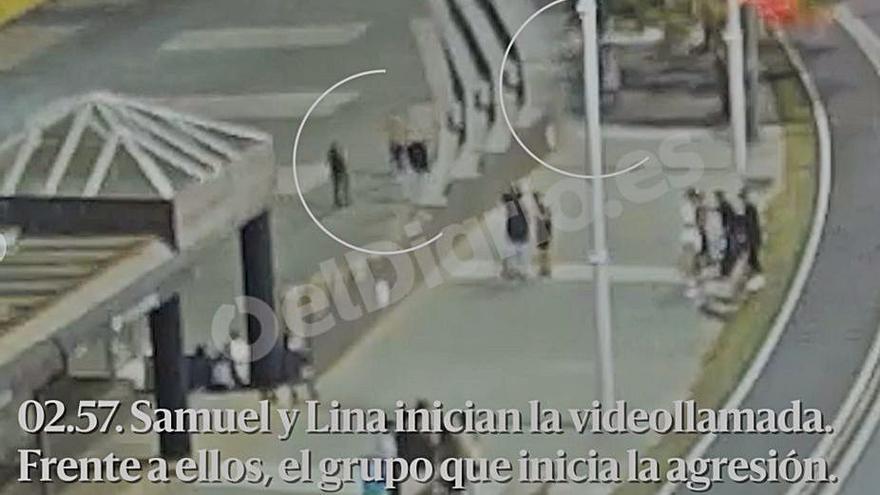 Secuencia de la grabación de la agresión a Samuel Luiz, que hizo pública ayer elDiario.es, realizada por la cámara de la Policía Local. |   // ELDIARIO.ES