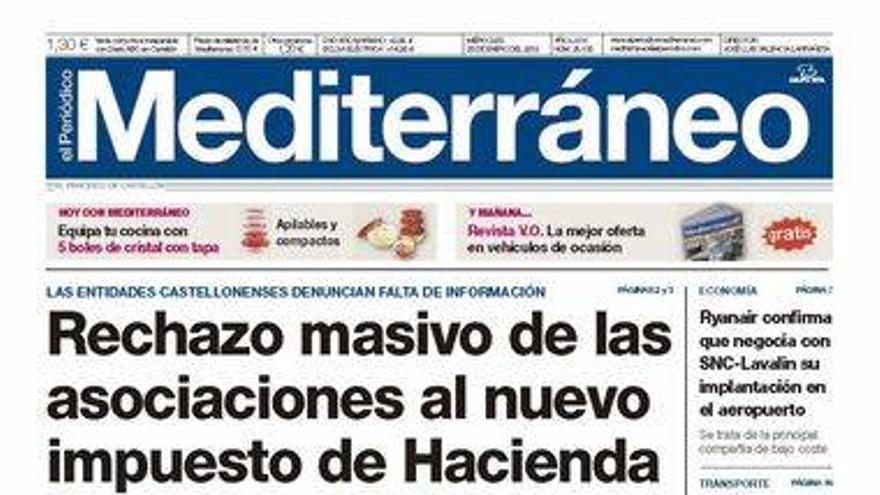 El impuesto de sociedades para asociaciones sin ánimo de lucro, en la portada de Mediterráneo