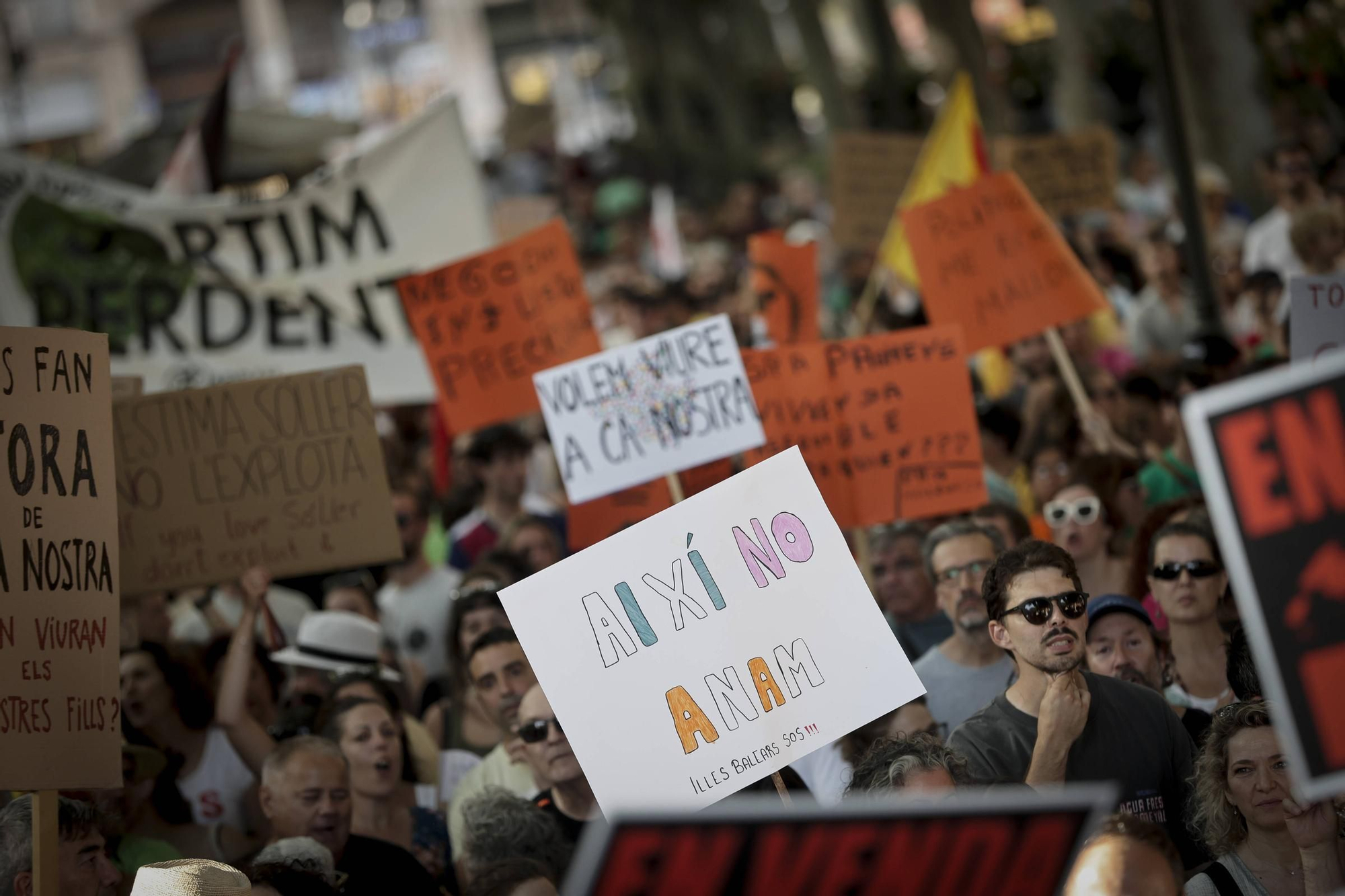Las mejores pancartas y las imágenes de la manifestación contra la saturación turística en Mallorca