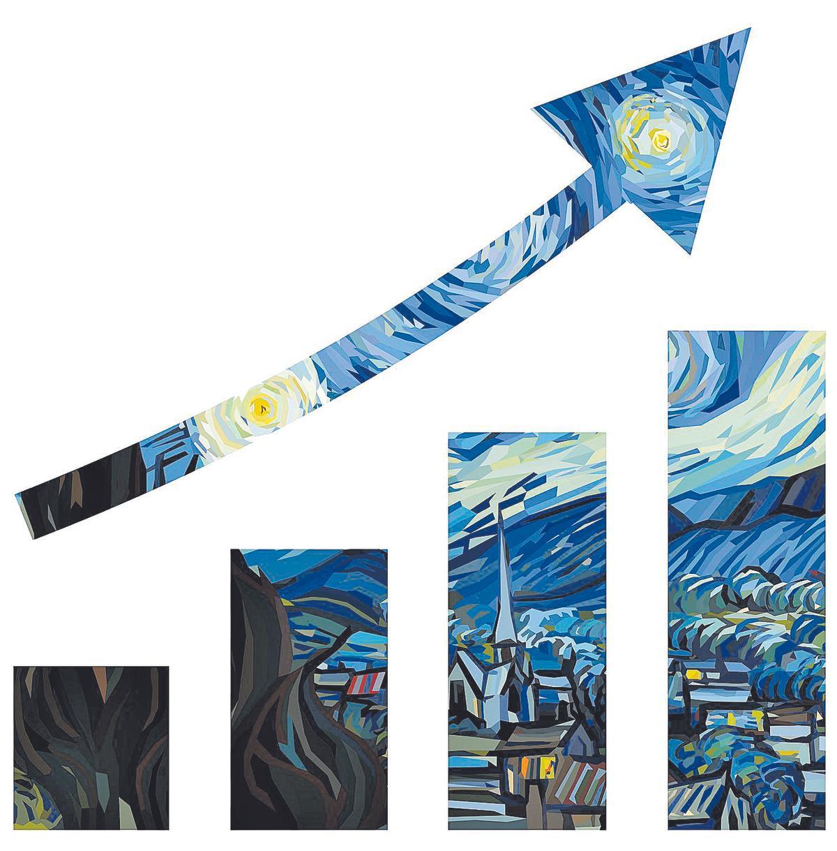 Ilustración en forma de gráfico con ’La noche estrellada’, de Vincent van Gogh Ilustración en forma de gráfico con ’La noche estrellada’, de Vincent van Gogh
