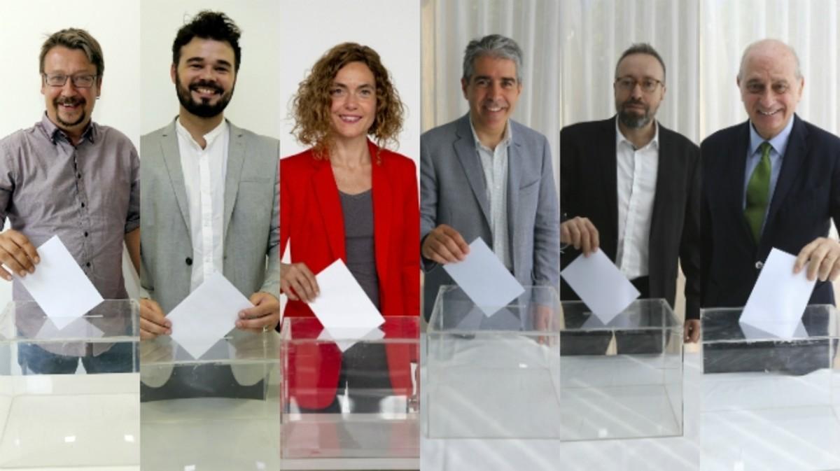 Combo Xavier Domènech (En Comú Podem), Gabriel Rufián (ERC), Meritxell Batet (PSC), Francesc Homs (CDC), Juan Carlos Girauta (Ciutadans) y Jorge Fernández Díaz (PPC).