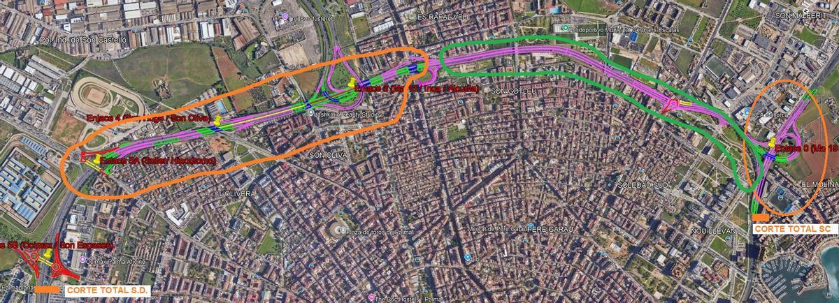 Plano con los cortes previstos hasta de domingo a jueves