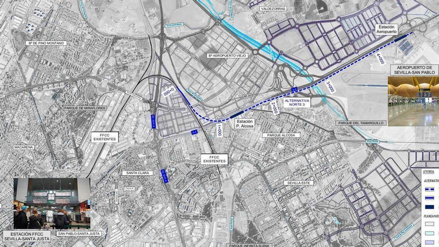 Luz verde para el nuevo proyecto para conectar Santa Justa con el Aeropuerto: la nueva conexión ferroviaria de Sevilla tardará 11 minutos y pasará por Alcosa