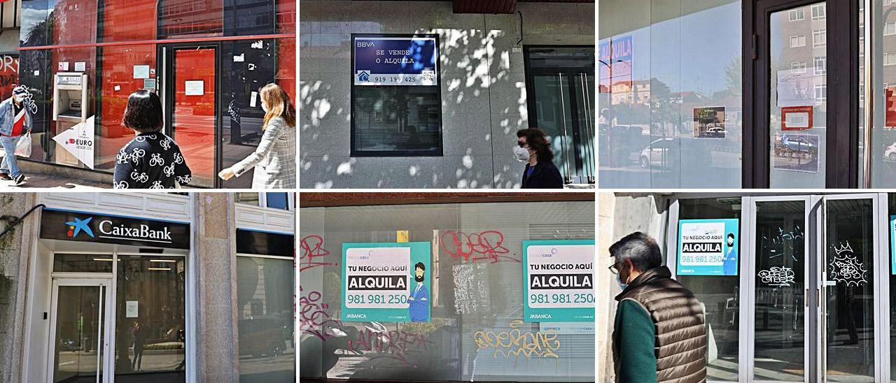 Oficinas bancarias cerradas a lo largo de la ciudad de Vigo.