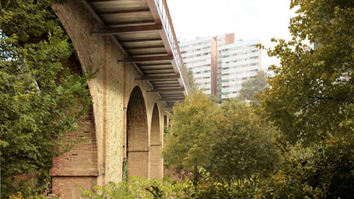 Render del acueducto de Can Cuiàs convertido en pasarela peatonal