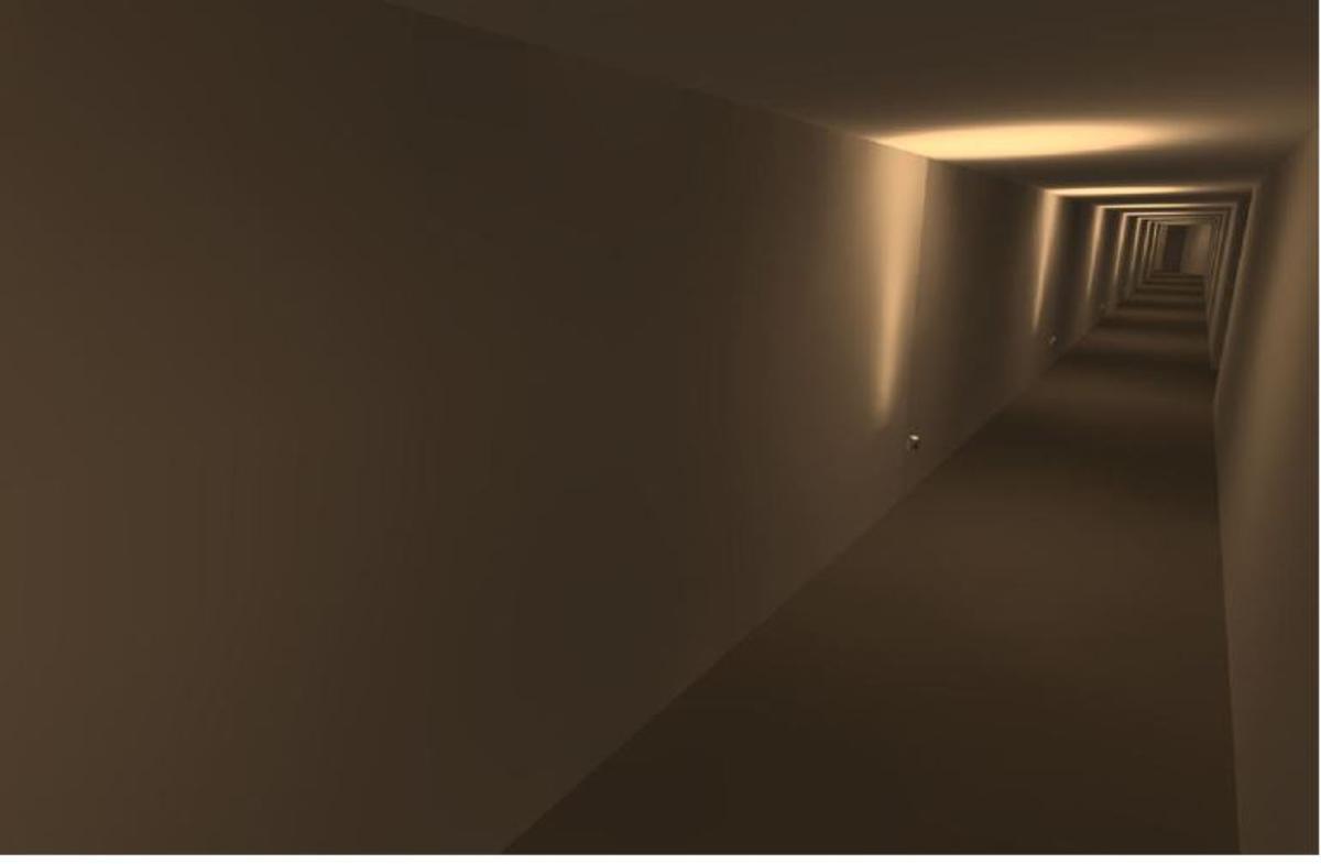 La nueva iluminación que se colocará en el gran pasillo del refugio antiaéreo de Massarrojos.