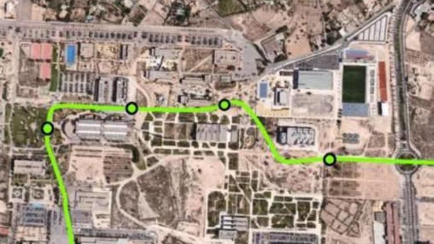 Trayecto que realizarían los autobuses urbanos de la posible línea U, la primera en poder acceder al campus de Elche.