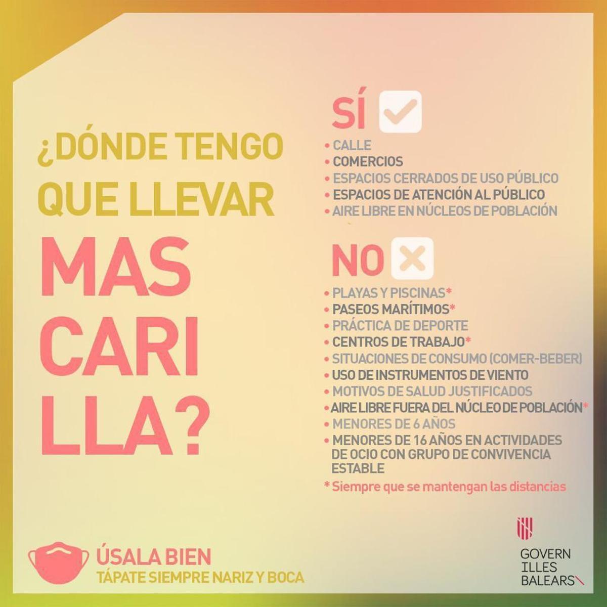 Uso obligatorio de mascarilla en Baleares: El Govern rebaja las zonas ...