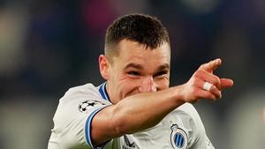 Ferran Jutglà celebra su gol ante el Atalanta
