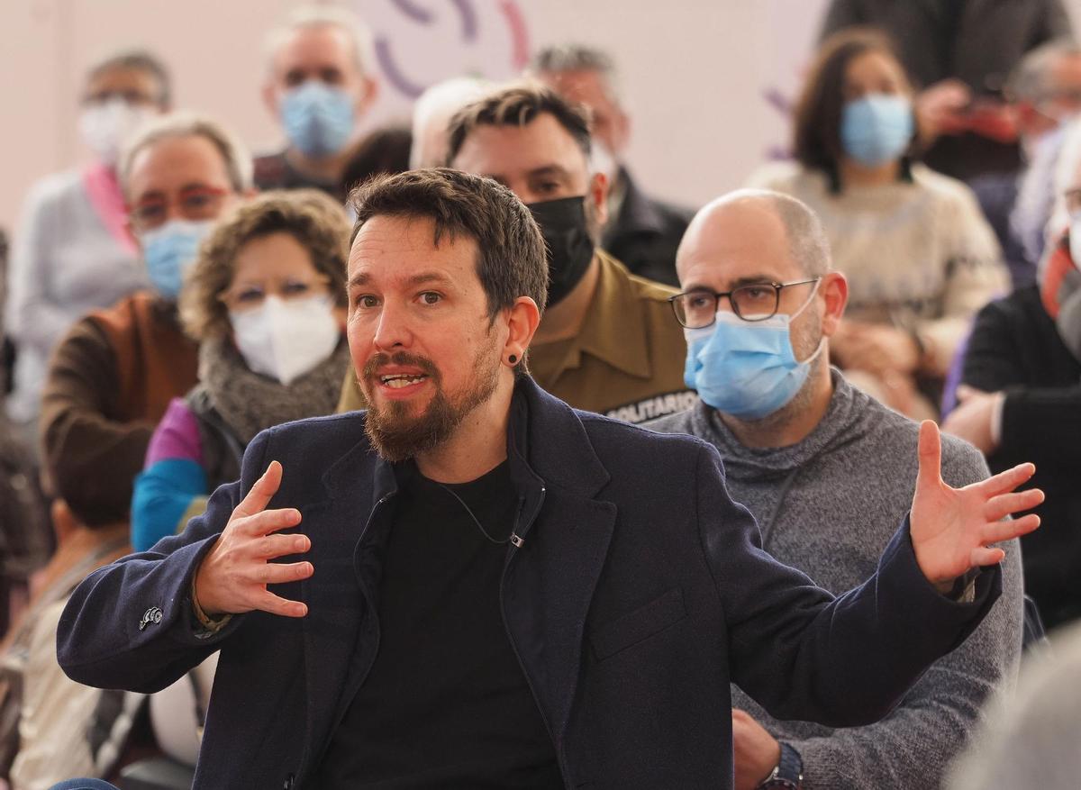 El ex vicepresidente del Gobierno, Pablo Iglesias, interviene en un coloquio junto a los candidatos de Unidas Podemos por Valladolid, en la Cúpula del Mileno de Valladolid, a 22 de enero de 2022, en Valladolid, Castilla y León (España).