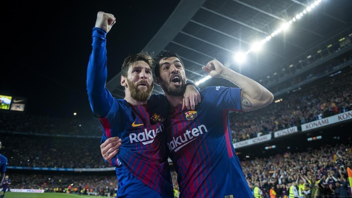 Messi y Suárez celebran el segundo gol del Barça.