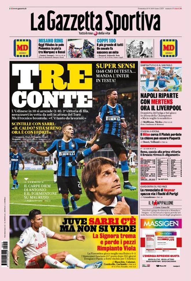 Portada de Gazzetta del 15 de septiembre de 2019