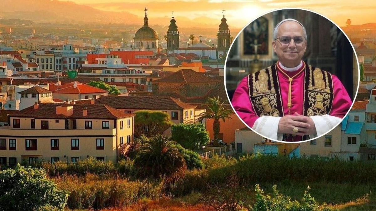 Panorámica de La Laguna con la imagen del papa.